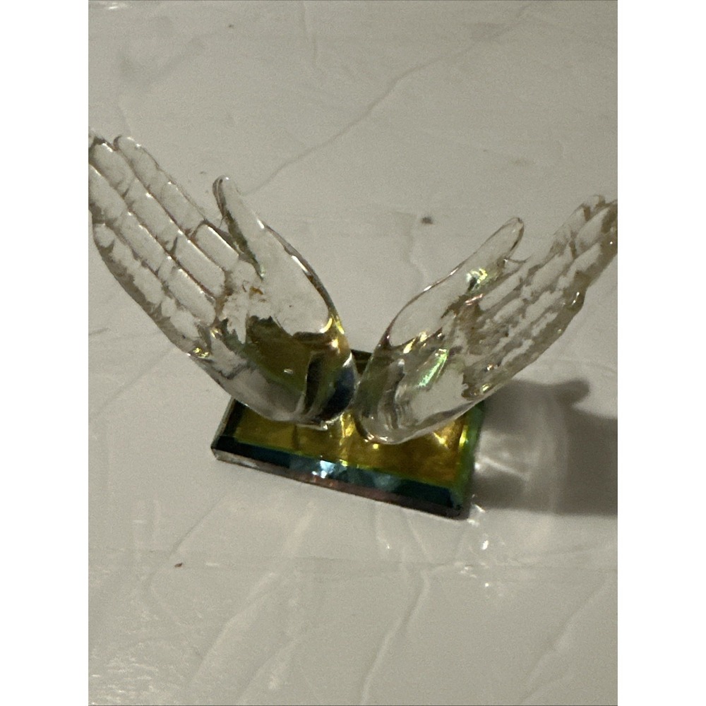 Clear Glass Open Praying Hands on Dichroic Prism Base Figurine 2"x3"